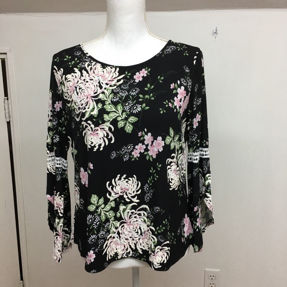 SJS Tops - SJS Black with Floral Print Size M
